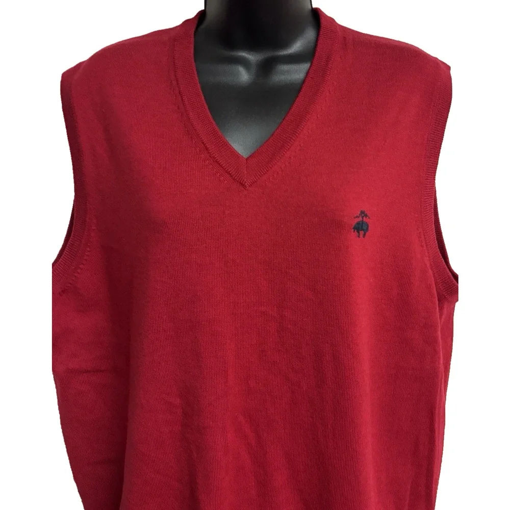 346 Brooks Mens Wool Vest Size Large L V-Neck Sleeveless Pull Over Knit EUC